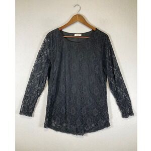 Romantic Gothic SoTeer XL Black Floral Lace Lined Long Sleeve Scoop Neck Top